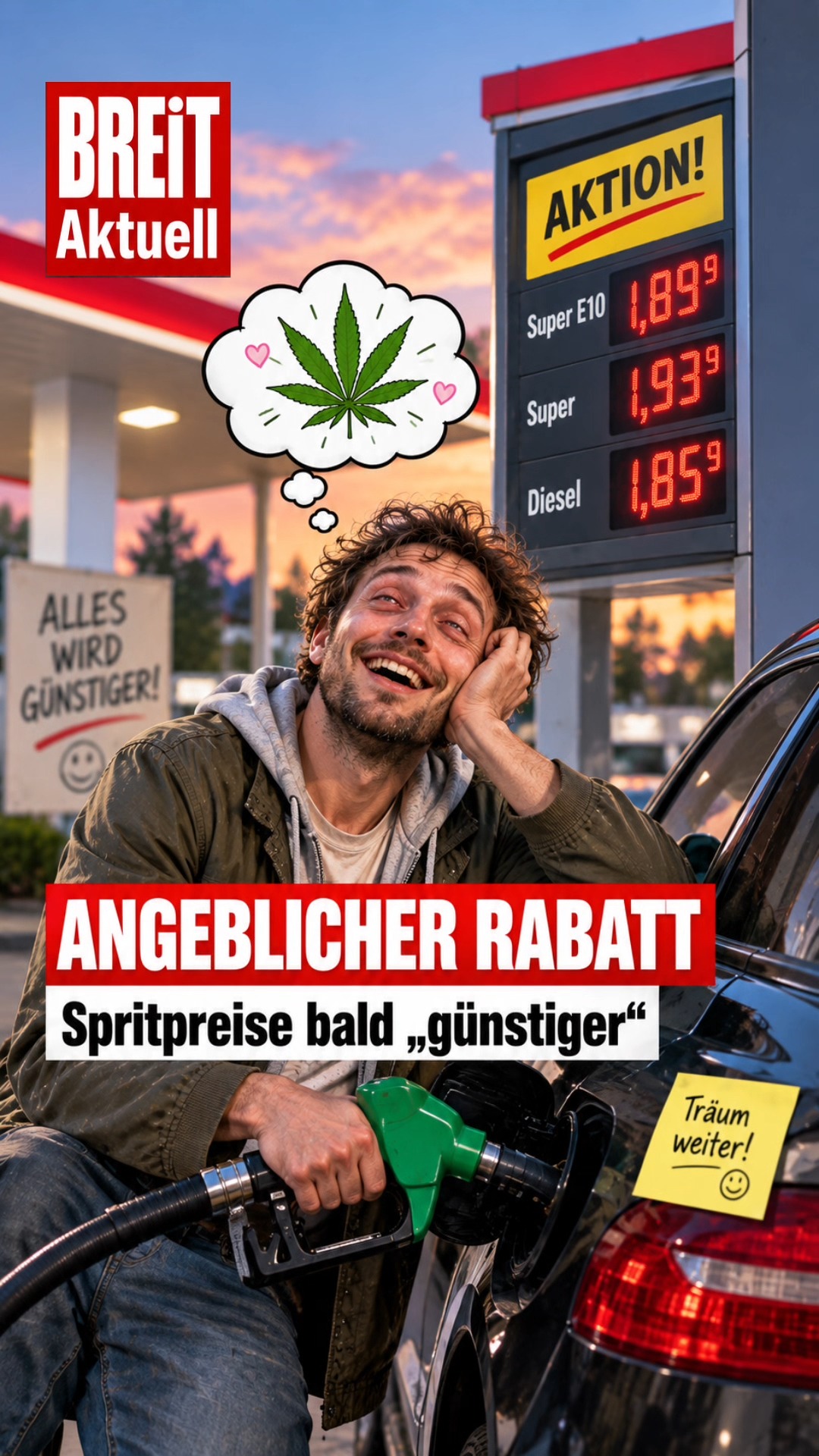 Kommentiert gerne mal den günstigsten Spritpreis eures bisherigen Lebens. Unserer: 1,05€ 🥲🥦